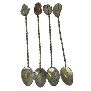 Vintage Handmade Tiny Wrapped Stone Mini Metal Collectible Baby Doll Spoons